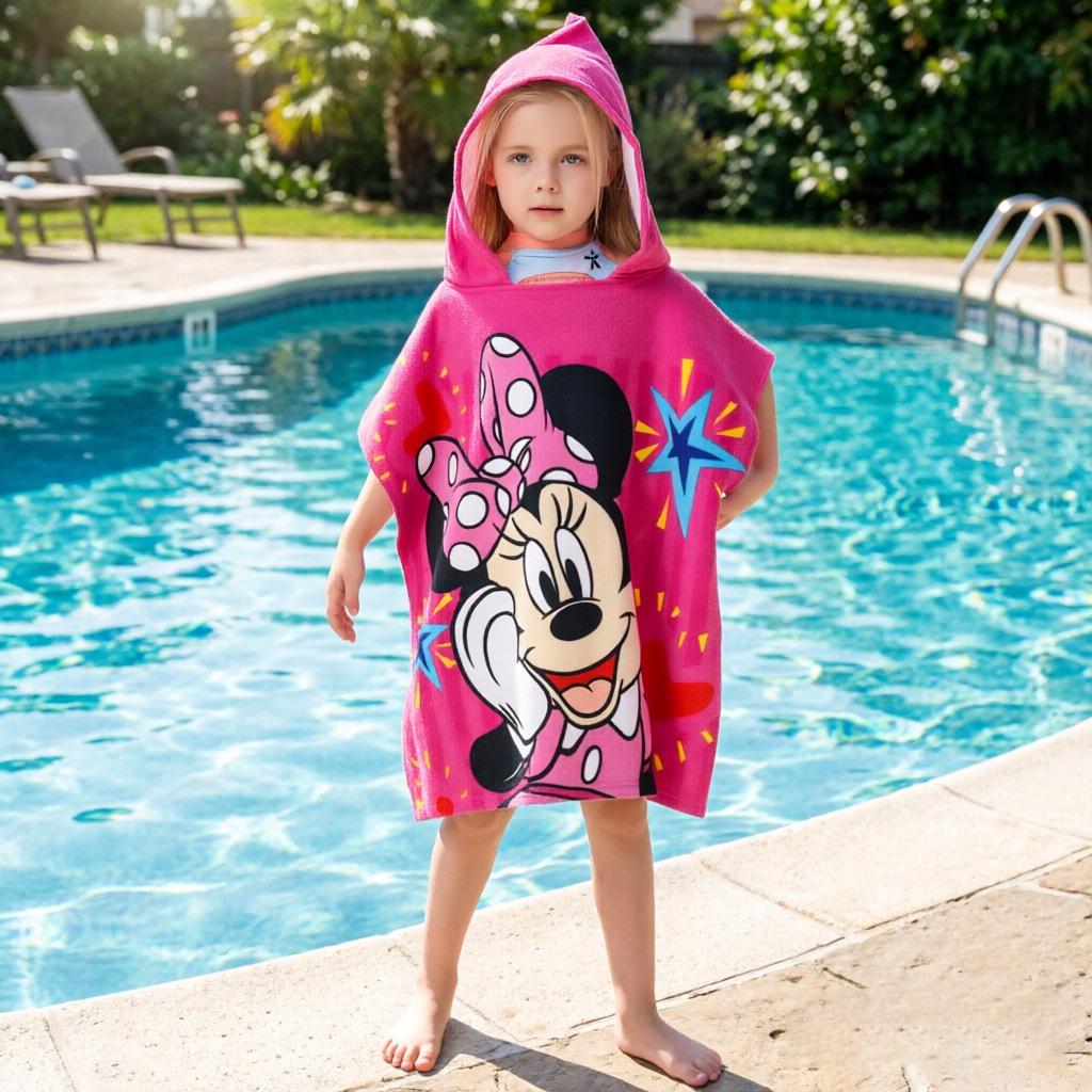 Ultra-Fine Fiber Cartoon Print Kids' Hooded Bath Towel Poncho