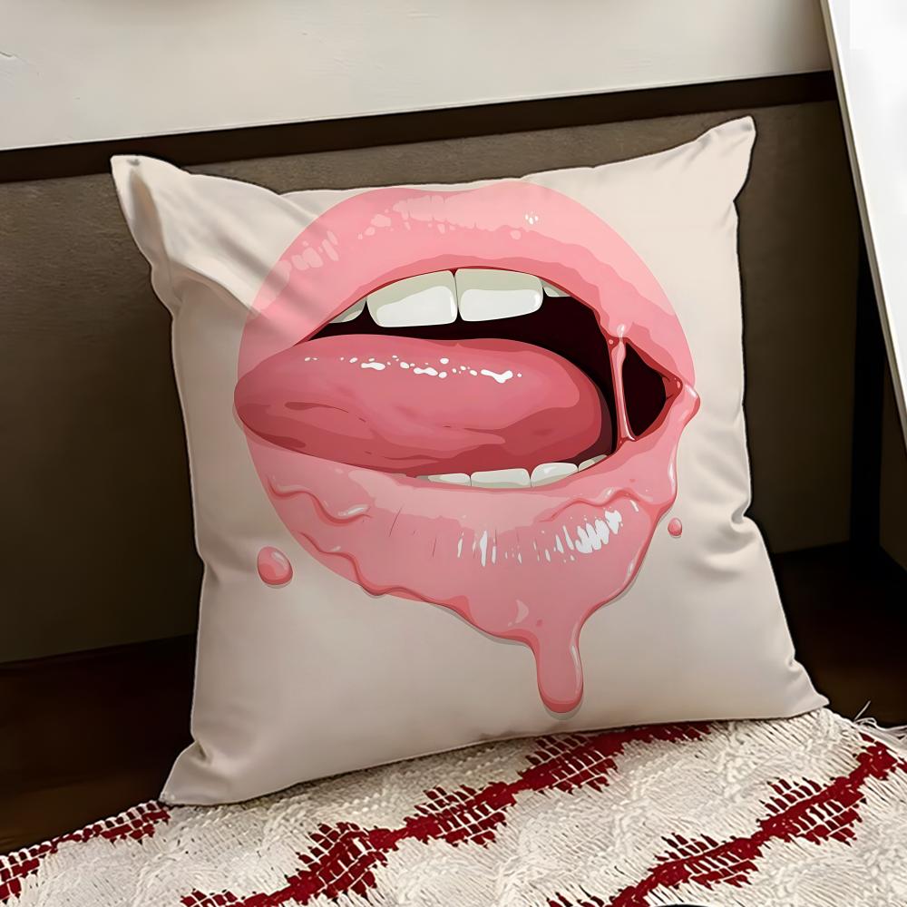 Velvet red lips Cushion Cover Reversible Soft Durable Pillow Cover Home Car MultiScene Use for Daily Comfort