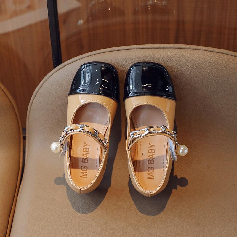 2024 Girls Mary Janes for Party Wedding Shows PU Non-slip Children Fashion Color Matching Elegant Low Heels Kids Shallow Loafer