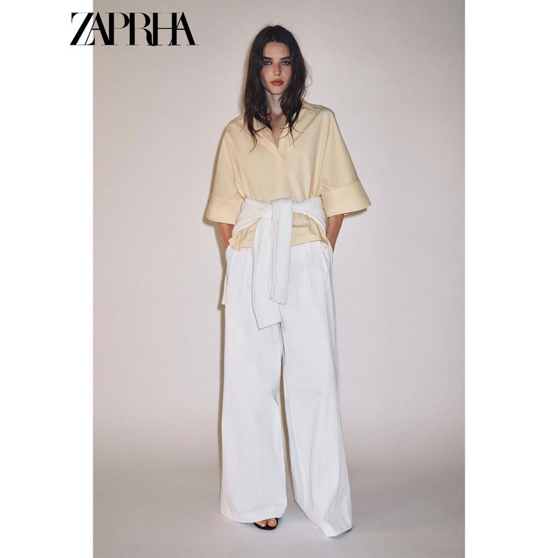 Zaprha 2025 Autumn New Casual All-matching Temperament Lapel Short Sleeve Poplin Shirts Top 4786157
