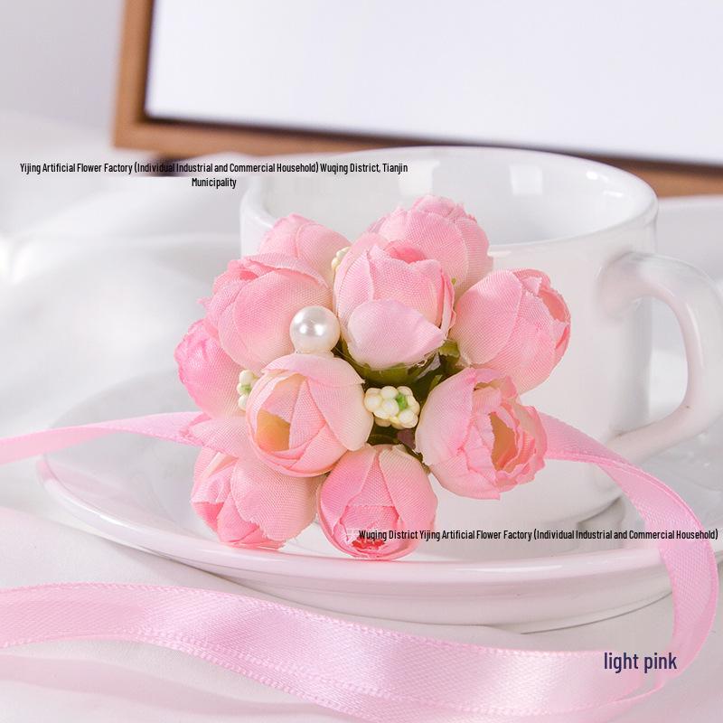 Artificial Flower Ribbon Wrist Corsage for Children's Day, Dance, Wedding Bridesmaid, or Bride