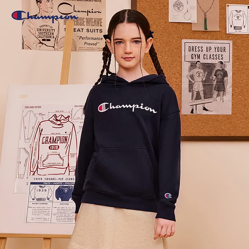 Champion Kids' Cotton Hooded Sweatshirt with Embroidered Logo