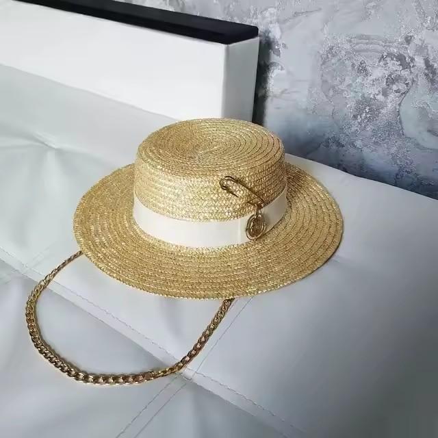 Chain Strap Straw Hat Women's Summer Sun Hat Straw Hat Outdoor Travel Sun Protection Beach Hat Sombrero Para Sol Mujer