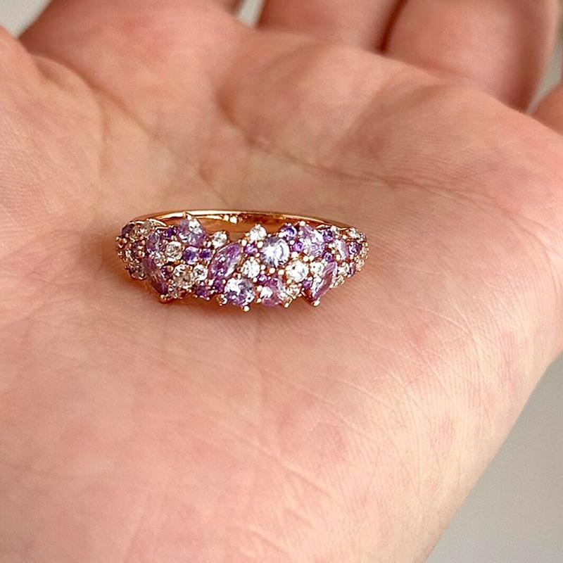 Explosive Purple Full Diamond Ring Female Medieval Old Money Style Exquisite Fashion Index Finger Ring Light Luxury Niche High-end Ring