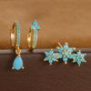 Vintage Blue Turquoise Water Drop Hoop Earring Set For Women Geometric Stainless Steel Flower Piercing Earring Christmas Jewelry