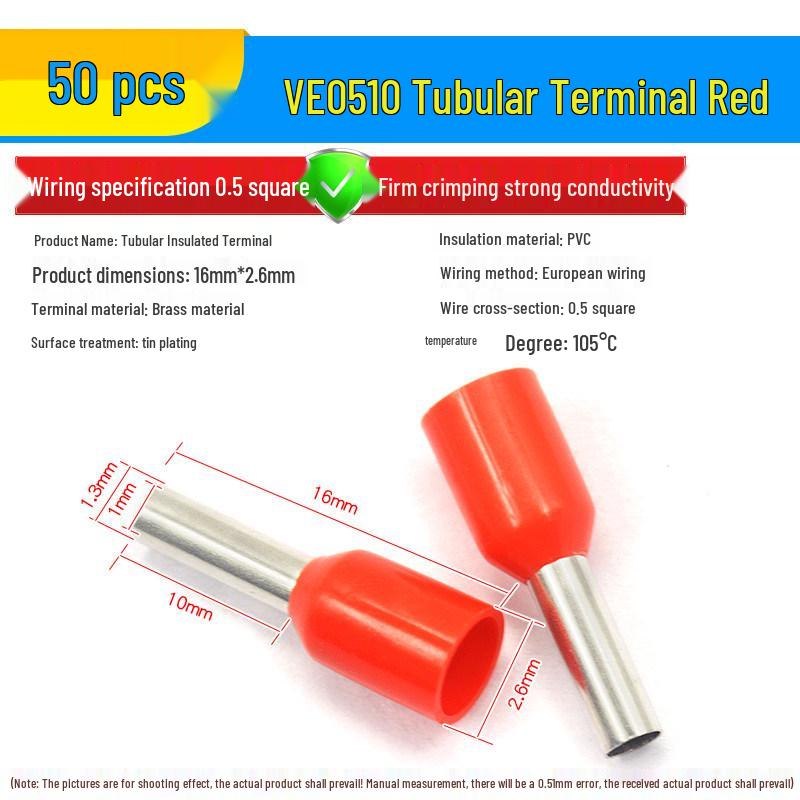 European Tubular Wire Connectors: VE0508, 7508, 1008, 1508, 2508 Pin Terminals