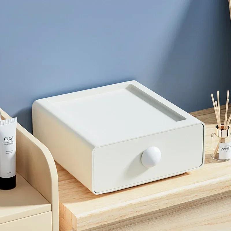 Tabletop Organizer Boxes Solid Color Drawer Storage Boxes Stackable Plastic Drawer Box Cosmetics Container Case Household Bins