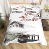 Cherry Blossoms Duvet Cover King for Women Ink Painting Black White Comforter Cover Romantic Theme Bedding Set with 2 Pillowcase