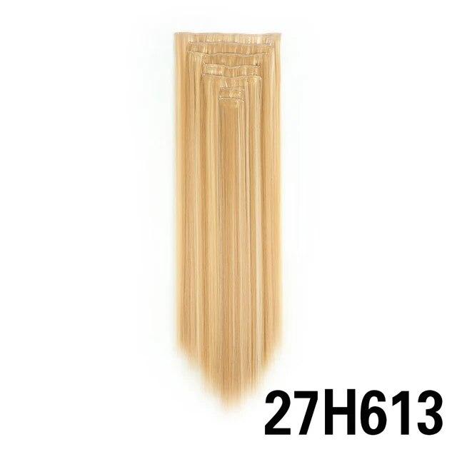 Długie kręcone klipsy do przedłużania włosów 16 klipsów syntetyczne naturalne kawałki włosów dla kobiet 7 sztuk/zestaw 24 cale Ombre blond czerwony czarny sztuczne włosy