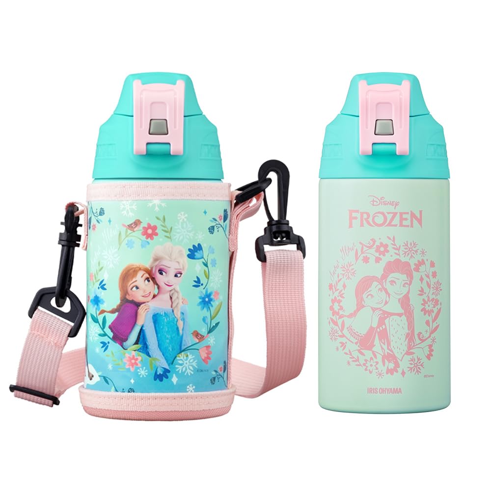 

Iris Ohyama 600 мл Вода сохраняет температуру ниже для 6 Вакуумная Бутылка для спортивных напитков Легко моющаяся Затягивающийся шнурок Замороженный дизайн Детская бутылка, 9°C Часов,