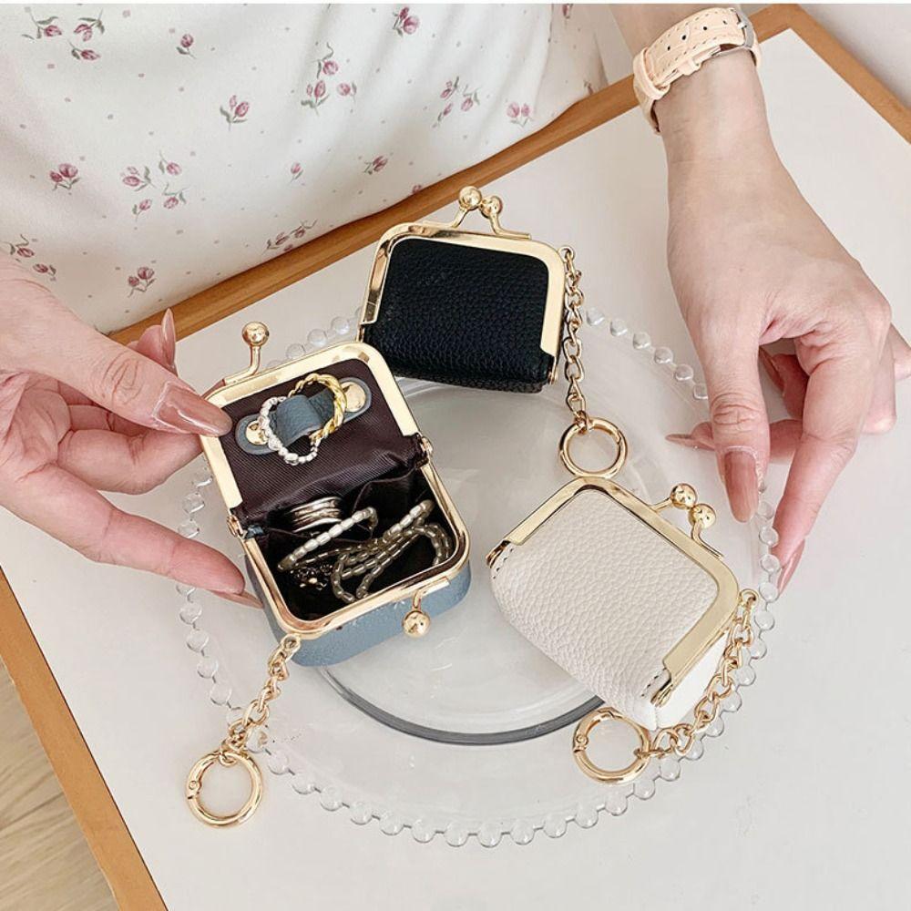 Mini Kiss Lock Coin Purse With Keychain Small Item Bag Leather Jewelry Bag  Jewelry Storage