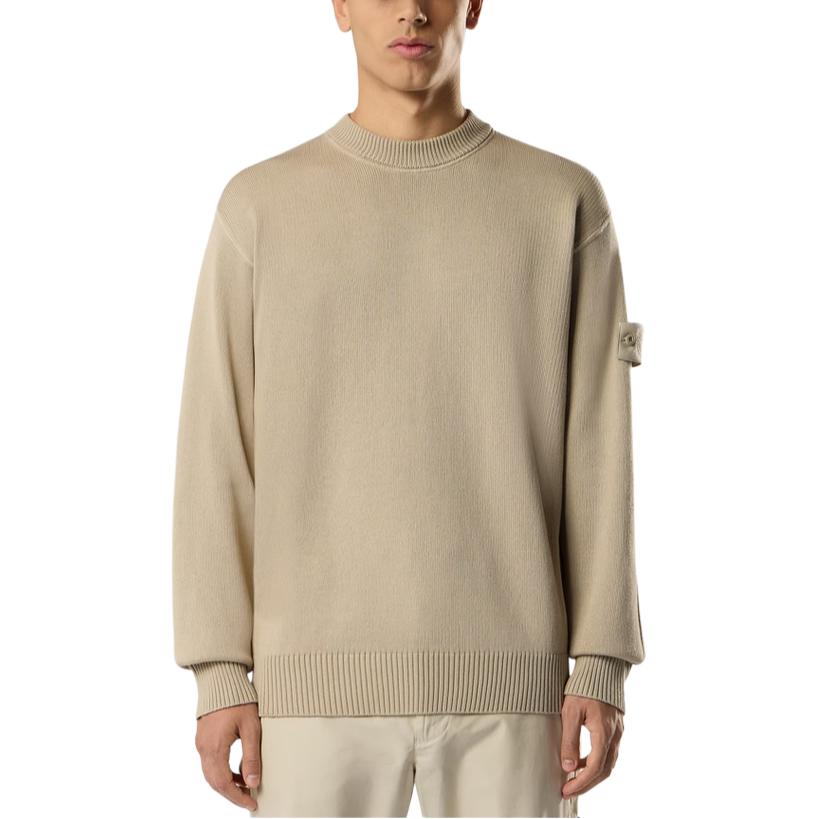 STONE ISLAND Ghost Series Solid Color Ribbed Collar Badge Knit Sweater Men Sweater L2S1551000-63S00FA-V0090