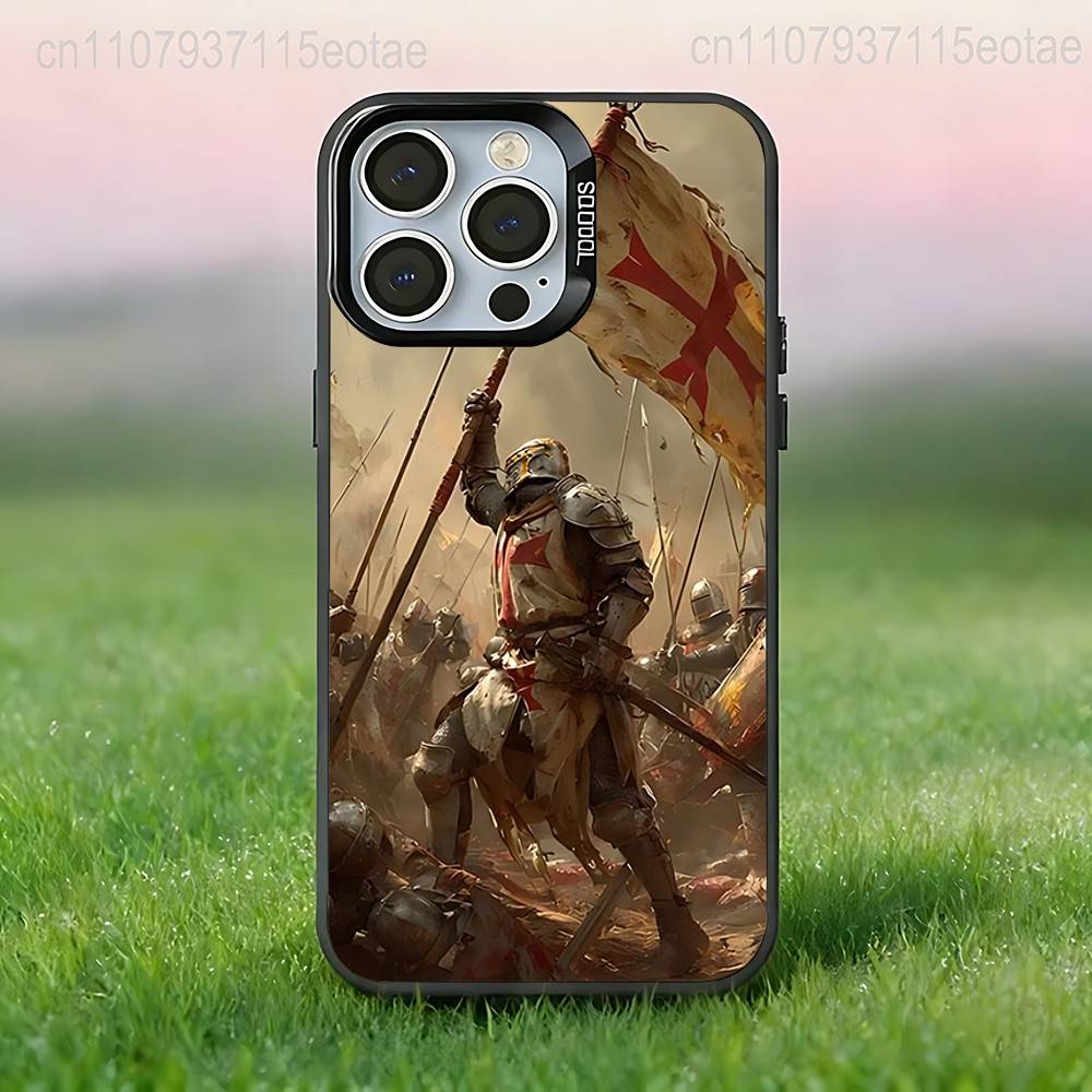 Crusaders Templar Knight Art Phone Case For iPhone 17,16,15,14,13,12,11,Pro,XS,Max,Plus,Mini,SE4,E Black Matte Shockproof Cover