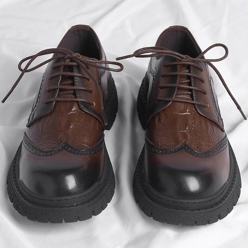 Brand Thick Designer Lace Up Oxford Shoes Round Toe Thick Platform Genuine Leather Shoes Luxury Men Casual Business Dress Shoes