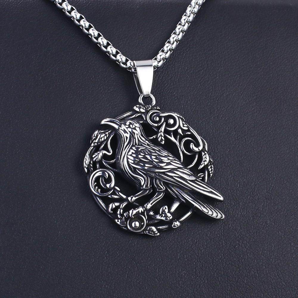 European Viking Titanium Steel Rune Necklace with Stainless Steel Spearhead and Compass Pendant