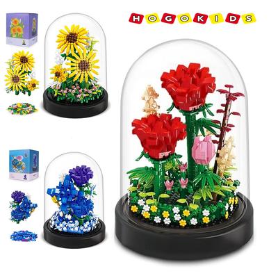 Blumen-Rosenstrauß-Bausatz, DIY-Blumenspielzeug, Bonsai-Baum-Sets mit Abdeckung, botanische Sammlung, Bausteine, Ziegel