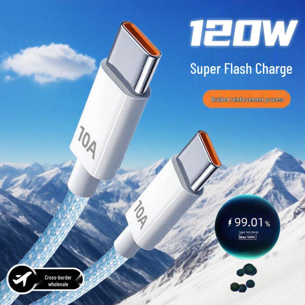 100W Fast Charging Braided Data Cable for Apple, Huawei, Vivo, Oppo Dual Type-C