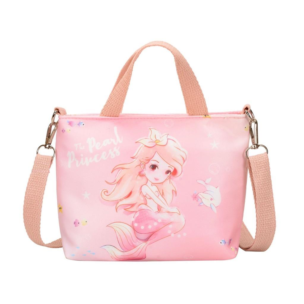 Adorable Korean Style Children's Mermaid Print Canvas Crossbody Bag For Girls