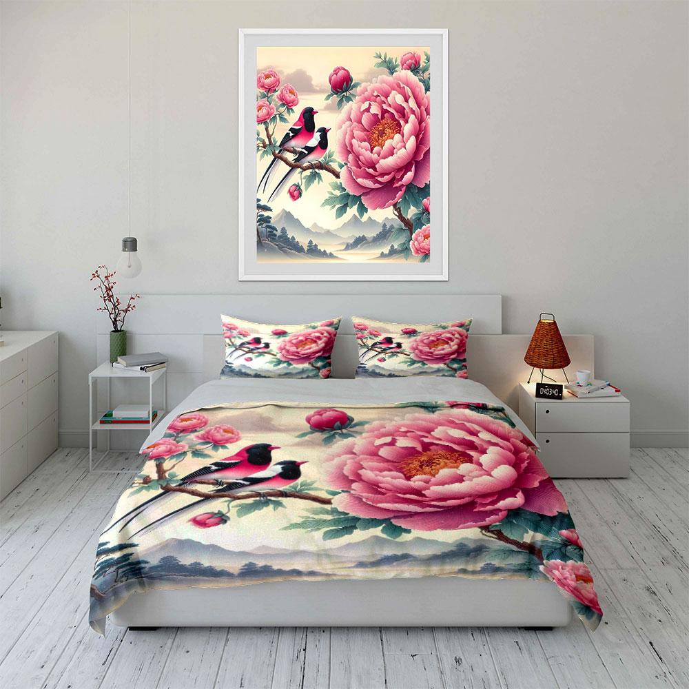Elegant Floral And Bird Artwork Theme 3Pc Suitable For Home Decor Or Gift Pieces. Exquisite Three-Piece Bedding Set Gift