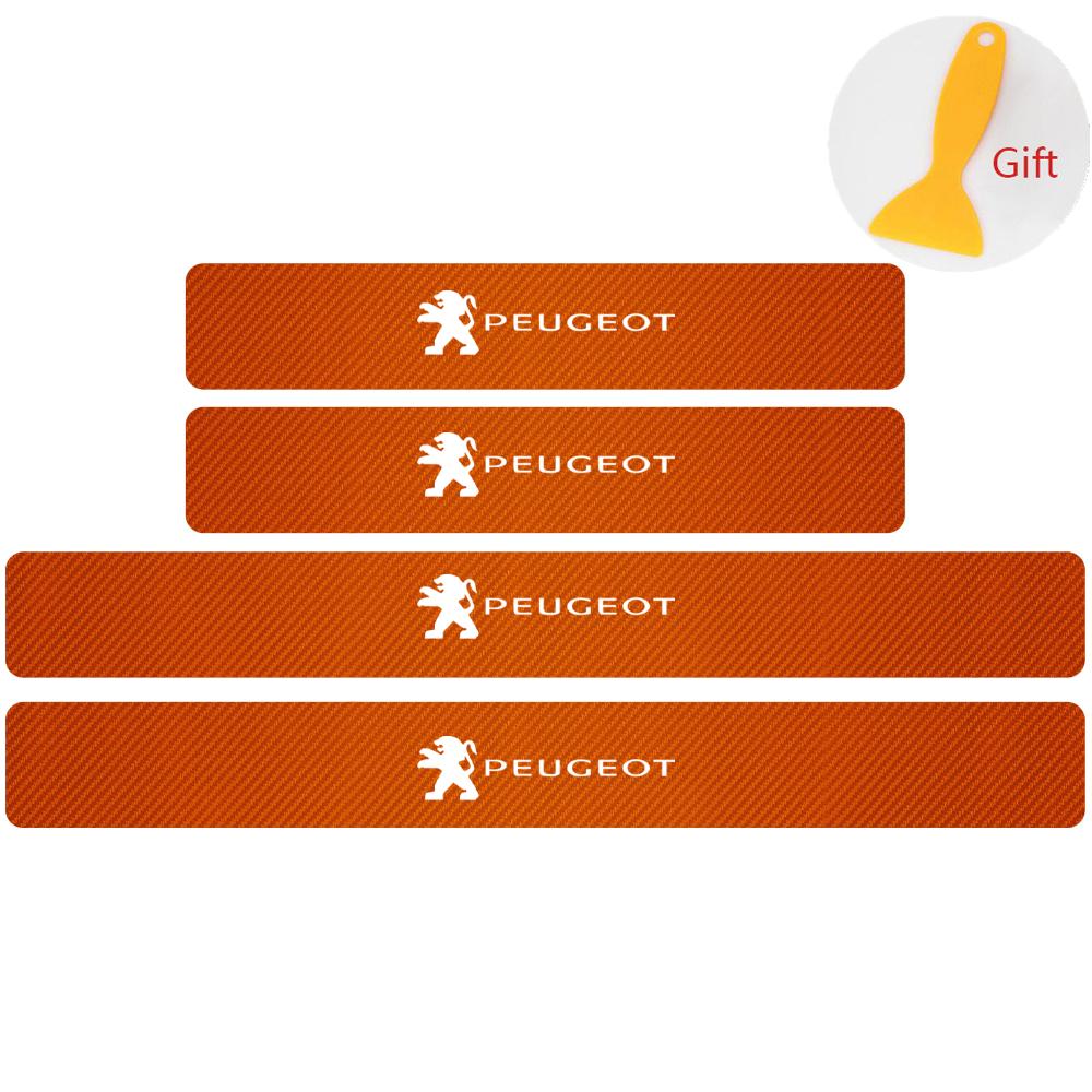 4Pcs Car Door Threshold Sill Carbon Fiber Sticker Protector Decal Accessories For Peugeot 107 2008 206 207 208 307 308 508 Wheel