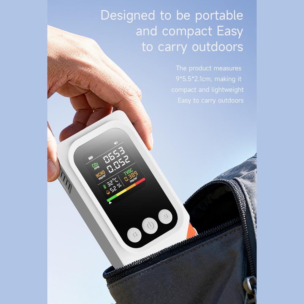 5 in 1 Portable Air Quality Monitor Detects TVOC CO2 Temperature Humidity with HD Screen Built in Battery for Indoor