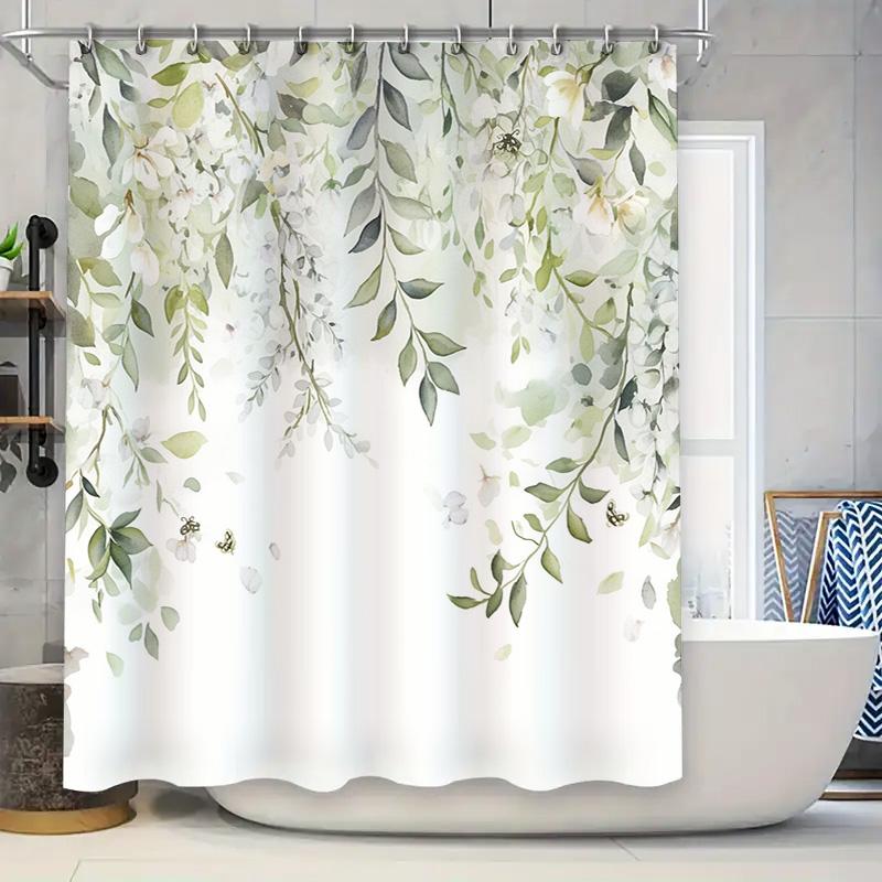 Charming Floral Shower Curtain with Delicate Leaves&Butterflies Enhances Bathroom Aesthetics Eco Friendly Material Easy to Clean
