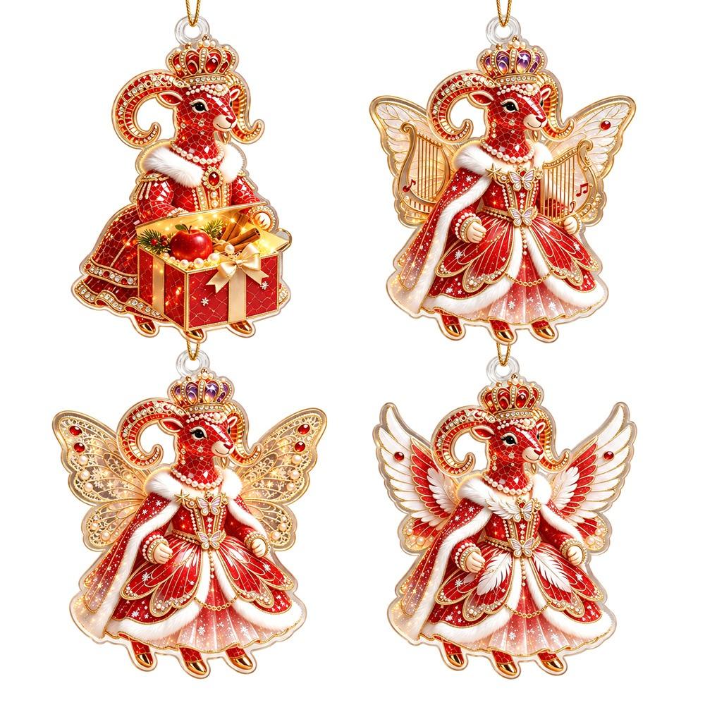 2D Flat Goat Hanging Ornament Set Acrylic Shining Goat Pendant Simulation Artificial Rhinestone Keychain Holiday Party Decor