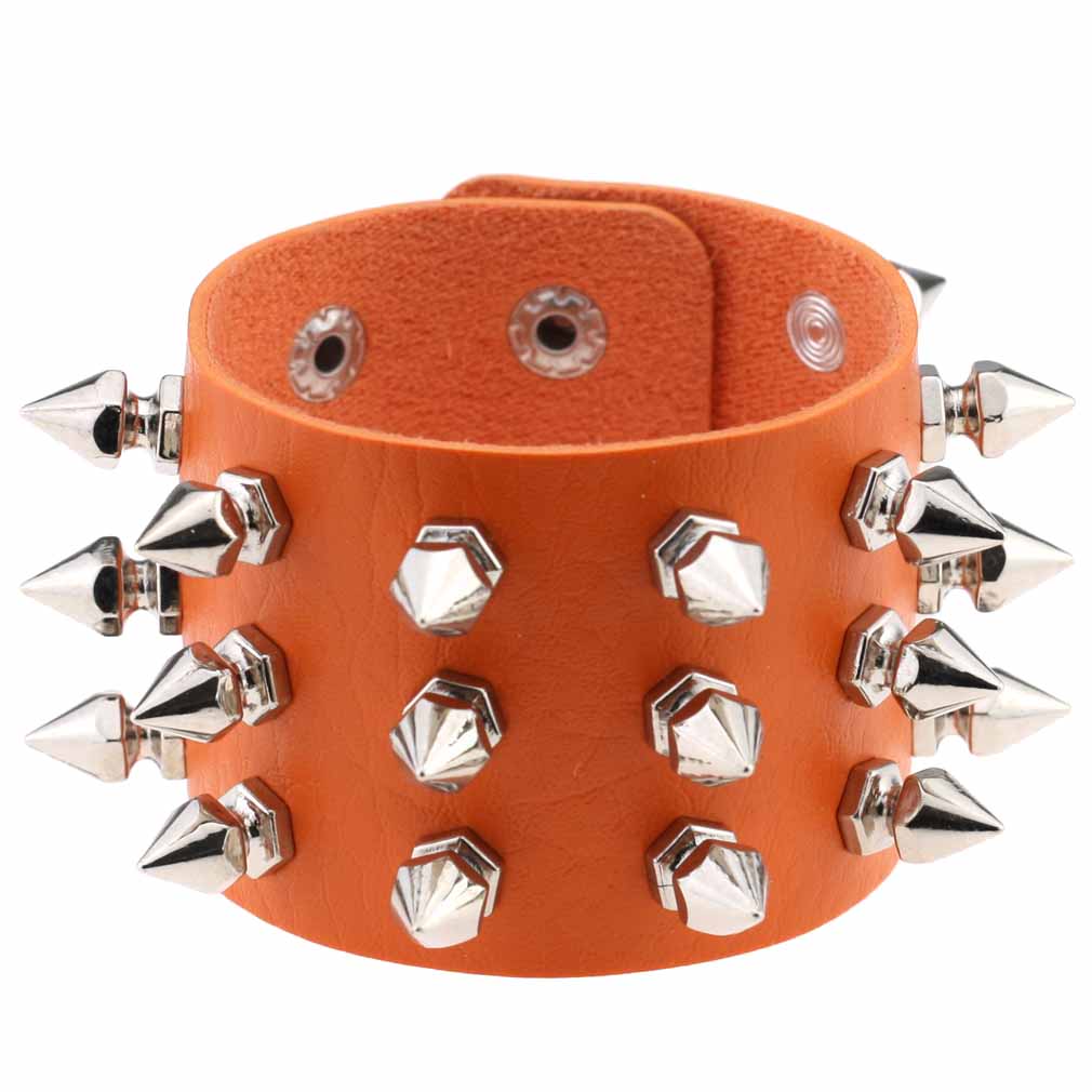 Punk Spike Studded PU Leather Bracelet for Men Women 3-Row Cone Rivet Cuff Wristband Gothic Jewelry