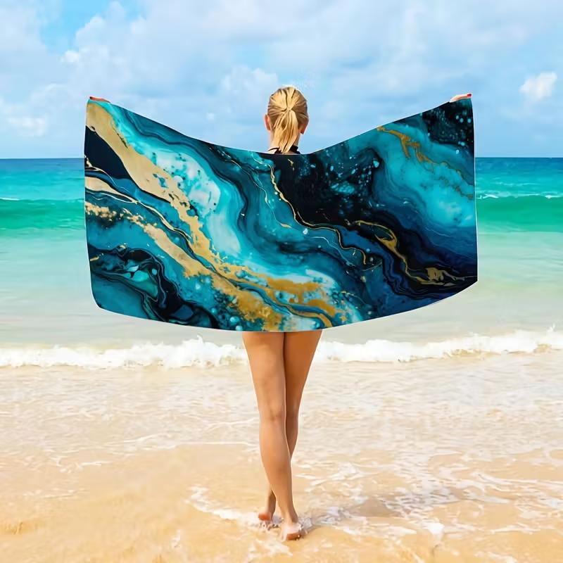 Ultraweiches Strandtuch mit tiefblauem Marmormuster, Leicht, Schnelltrocknend, Super saugfähiges Polyester und Strandtuch für Aktivitäten