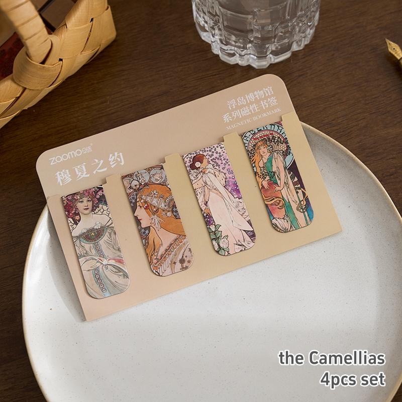 4pcs Retro Painting Magnetic Bookmarks Pack for Books Monet Mucha Gallery Page Clips Book Marker Unique Reading Gift