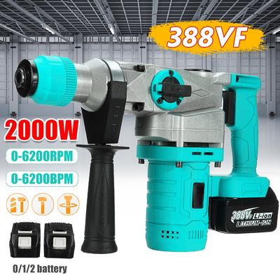 2000W Brushless Electric Rotary Hammer Pick 388VF Cordless Rechargeable Hammer Impact Drill Perforator for 18V Battery