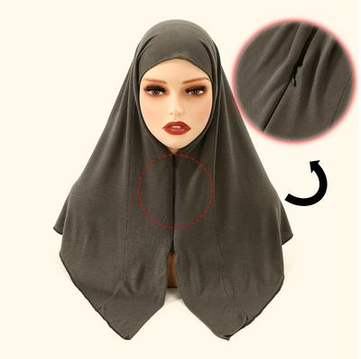 Cotton Modal Muslim Instant Hijab With Invisible Zipper Soild Ready To Wear Prayer Hijab Women Premium Adustable Jilbab Turban