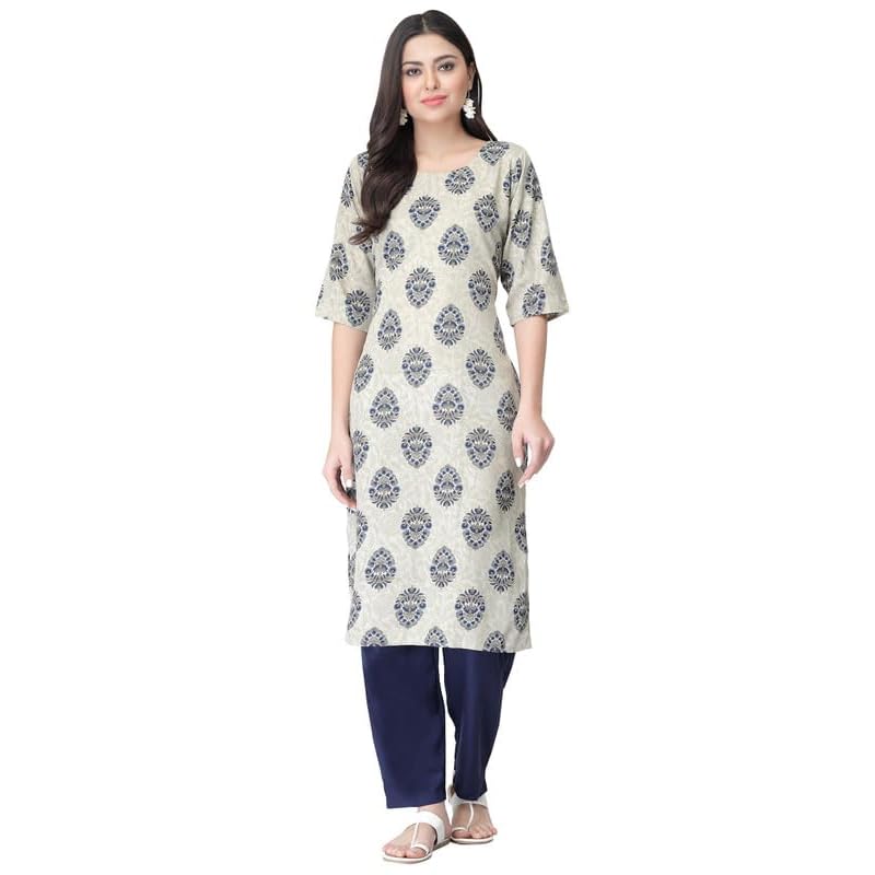 Pinkmint Kurta Set for Women Cotton Printed Straight Kurta with Pant (Pack of 1)