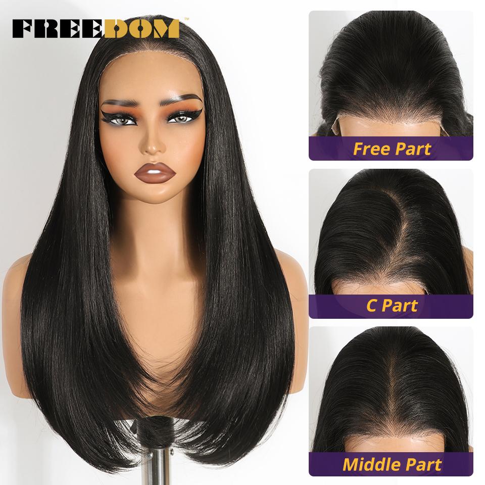 FREEDOM Straight Synthetic Lace Front Wigs For Women 9x6 Pre Plucked Layerd Wig 24" Ombre Brown Wear And Go Glueless Lace Wigs