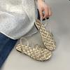 French Retro Ribbon Woven Hollow Open-toed Sandals Women's Summer 2025 New Versatile Flat-soled Roman Sandals