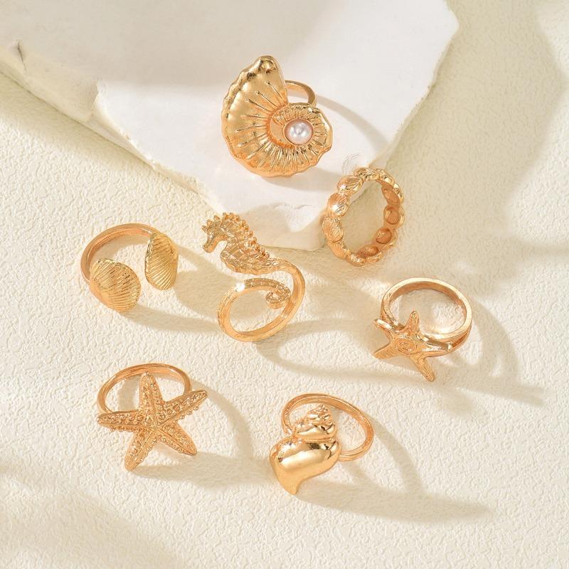 K Gold Ring Set, Jewelry Women's Ocean Wind Niche Exaggerated Stacking Design Ring