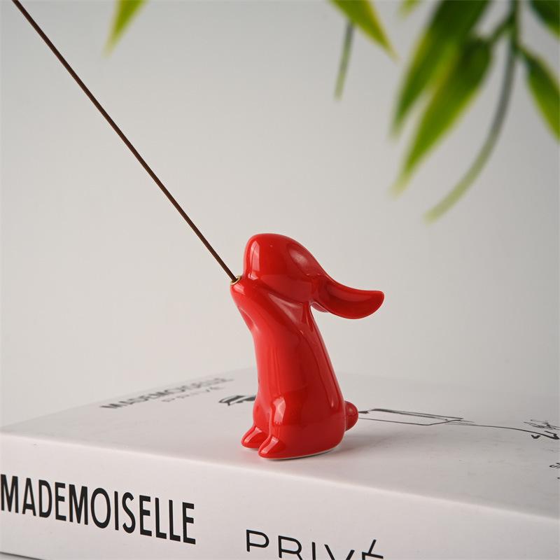 Cute Handmade Ceramic Rabbit Incense Burner - Tea Pet Ornament for Home