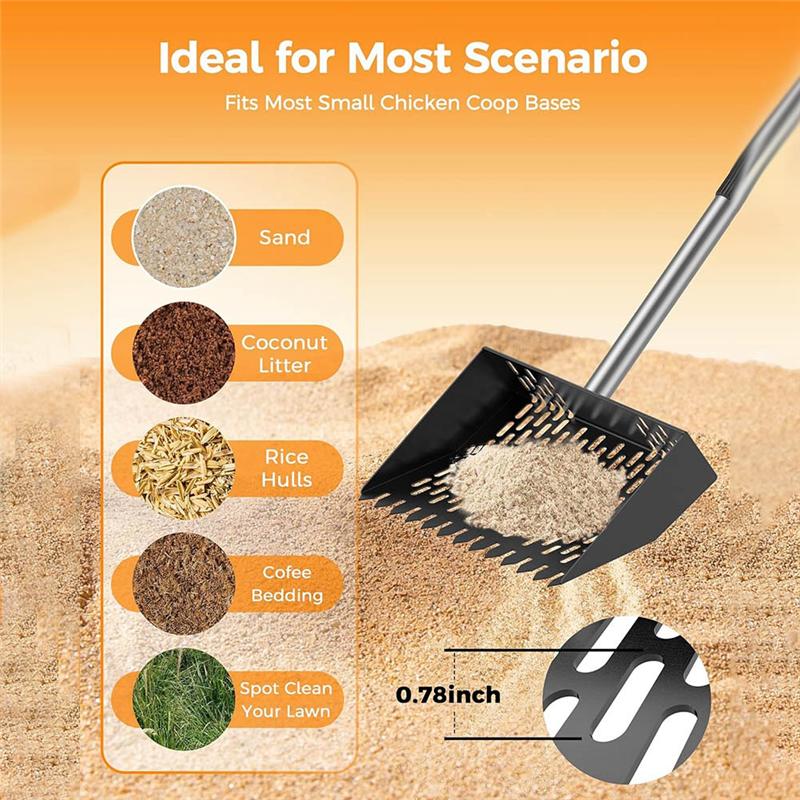 

M-Modern-Coop Shovel 10 Inch Inch Sand Sifting Chicken Poop Scooper With Adjustable Stainless Steel Handle 35 To 62