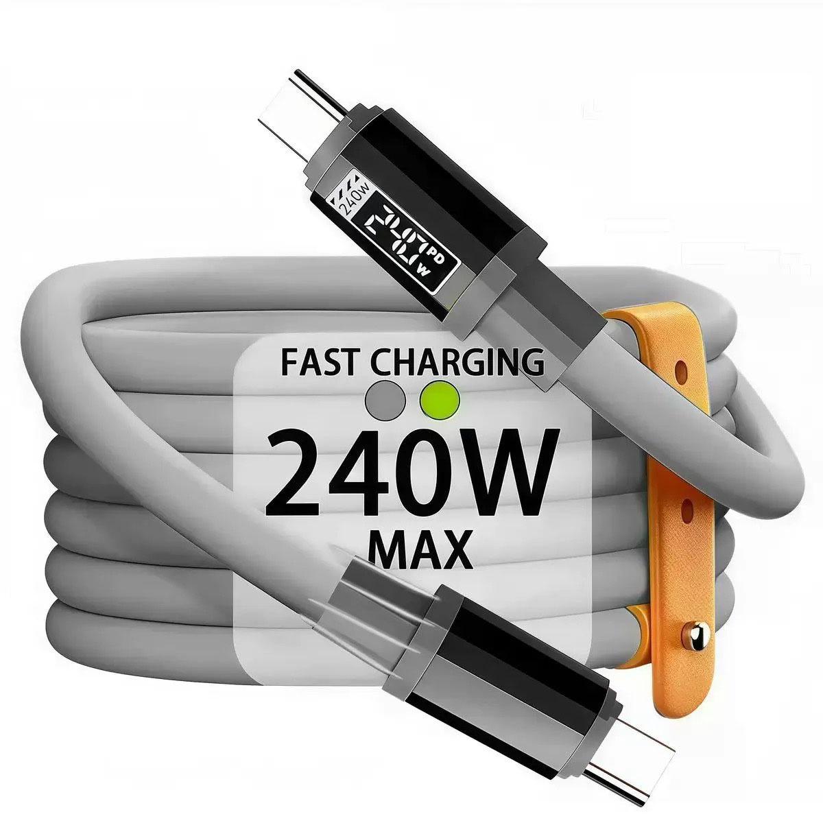 

Интеллектуальный кабель для быстрой зарядки 240 Вт для устройств Apple, Huawei и Type-C 1.5m Gray CC Print 240W