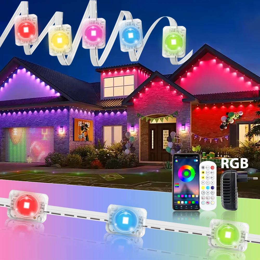 

60M Smart RGB Eave Lights App & Remote IP67 Permanent Outdoor LED String Lights Home New Year Christmas Birthday DIY Lighting 15M-50FT-USB PLUG