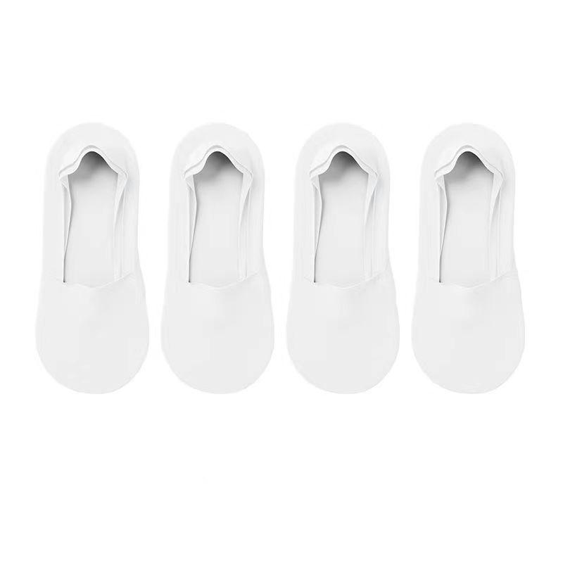 4 Paar Damen Flache Unsichtbare Eis-Seide Bootssocken Bonbonfarben Dünn Atmungsaktiv Silikon Rutschfest Baumwollsocken