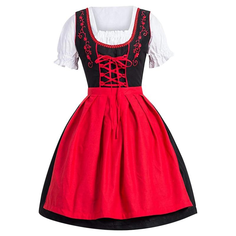Women Dress Oktoberfest Dirndl Lace Up Festival Costume Cosplay Party Dresses