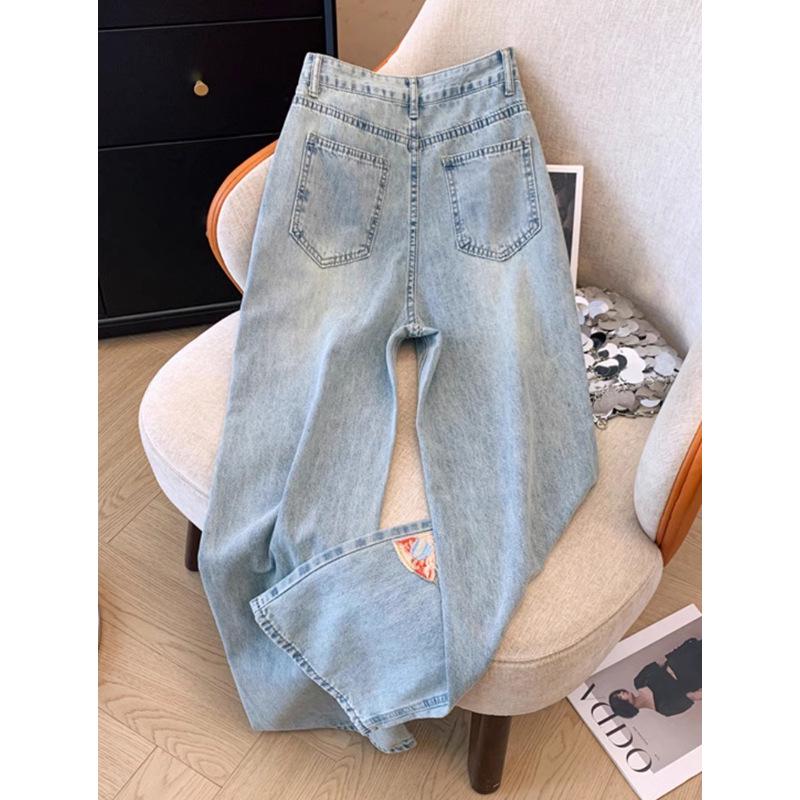 Women's 2025 High-Waisted Embroidered Wide-Leg Jeans - National & Chinese Style