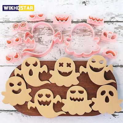 10PCS 3D Funny Ghost Design Cookie Cutting Mold Halloween Cookie Cutters DIY Chocolate Cake Fillings Cake Decoration Candy Clay