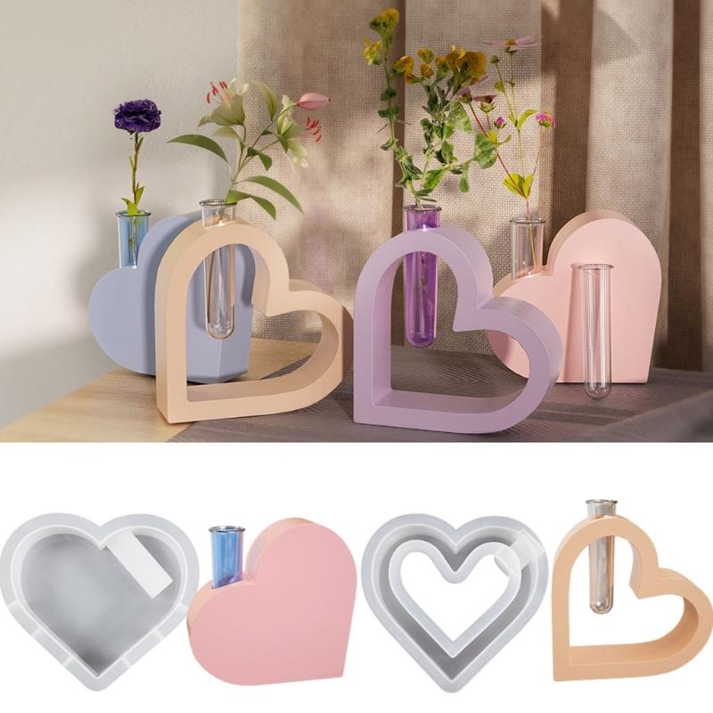 Heart Shaped Vase Silicone Mold DIY Epoxy Resin Molds Test Tube Flower Pots Container Mold Hydroponic Plant Plaster Mold