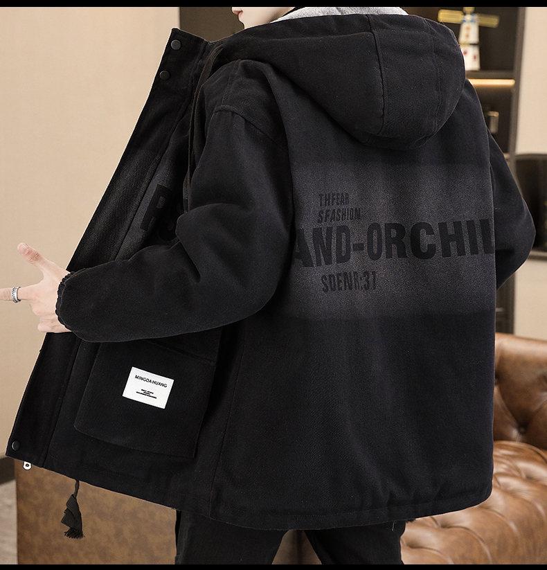 Trendy Mid-Length Men’s Winter Denim Parka with Plus Velvet Hood