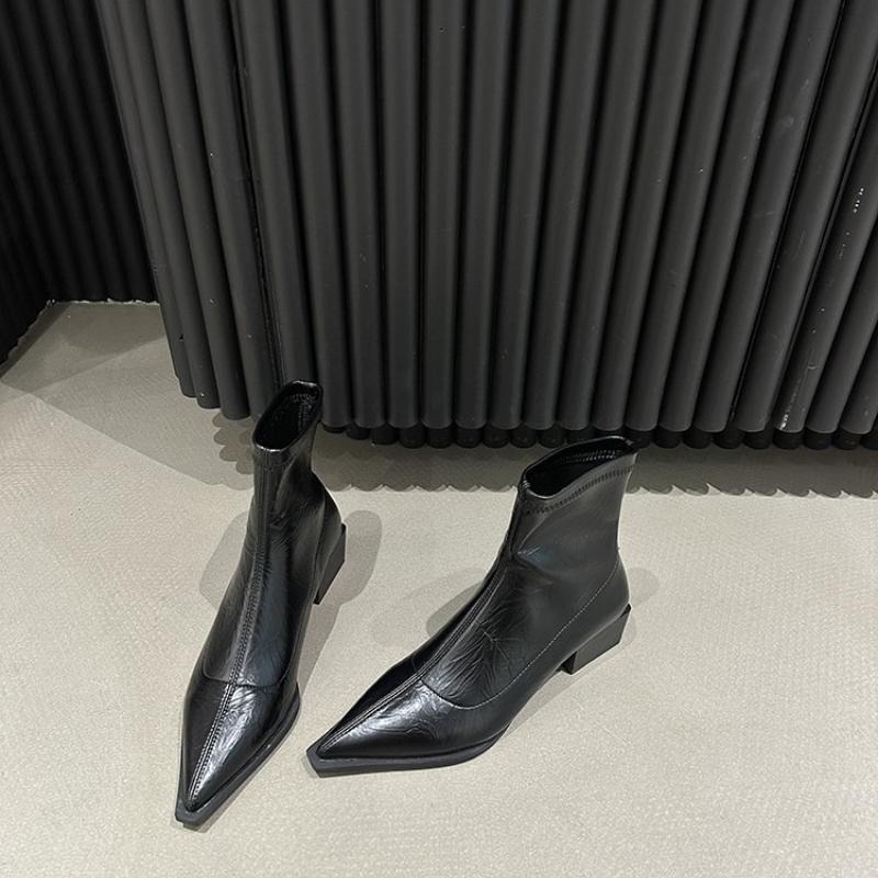 

Aphixta Ботильоны до щиколотки с острым носком, сексуальные, на среднем каблуке, дизайн со швами, женские короткие ботинки, из мягкой кожи, коричневые ботинки, Botas Mujer 35 чёрный