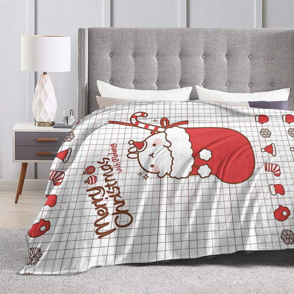 Merry Christmas M-Molangs Blanket Flannel Decoration Breathable Super Warm Throw Blanket for Bed Outdoor Plush Thin Quilt