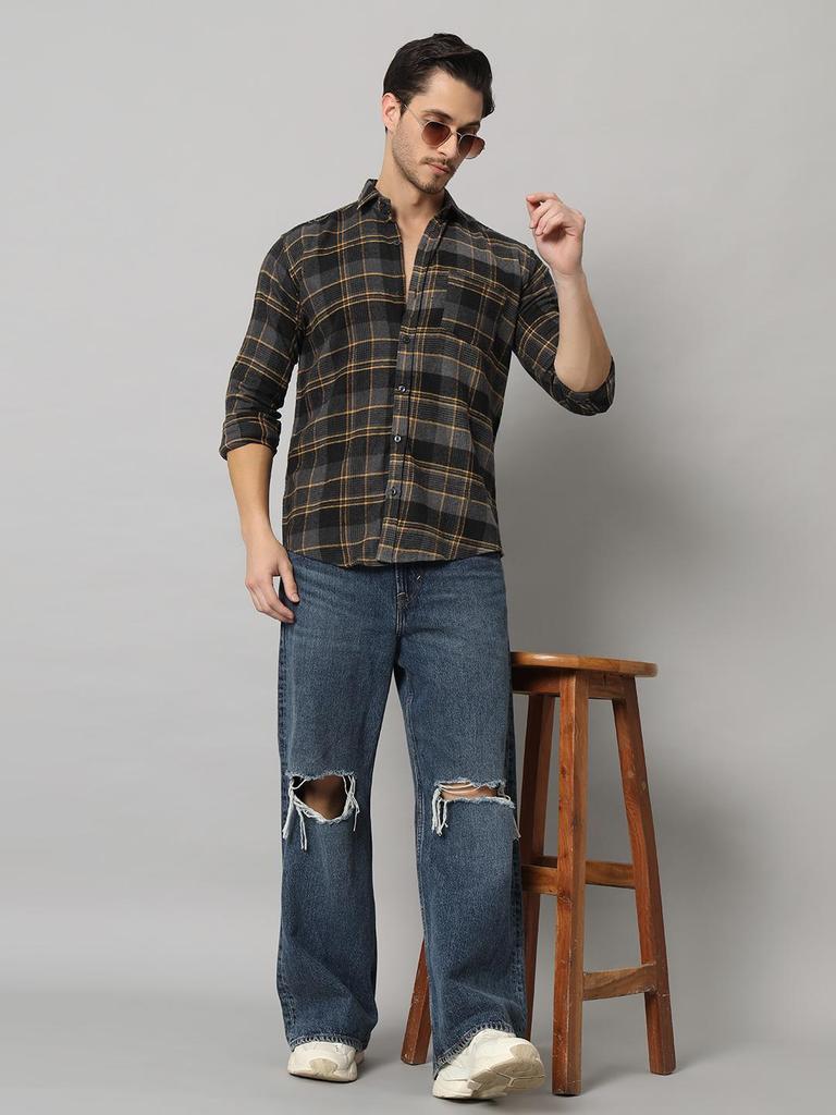 Bigreams Men's Yarn-Dyed 100% Cotton Slim Fit Checkered Flannel Shirt For Full Sleeve Shirt