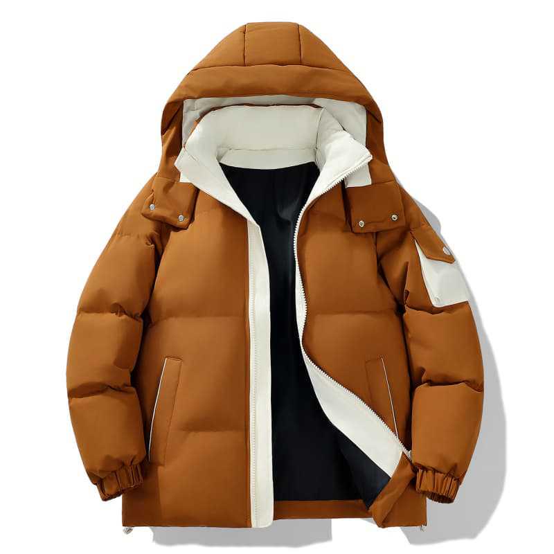 Men's Trendy Winter Hooded Puffer Jacket, Thickened Warm Cotton, 2025 Style